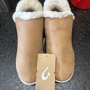 OluKai Tan Ankle Boots with Cream Lining